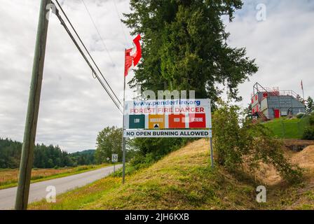 Fire hazard sign at North Pender Island, British Columbia, Canada Stock Photo