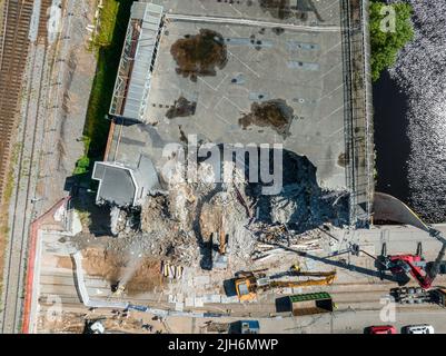 Demolition of the Titanic building in the center of Riga Stock Photo
