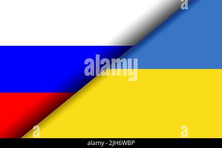 Flags of Russia and Ukraine divided diagonally. 3D rendering Stock Photo