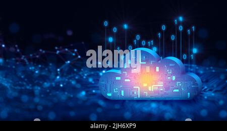 Cloud computing technology internet on Converging point of circuit with Abstract blue background. Cloud Service, Cloud Storage Concept. 3D Render. Stock Photo