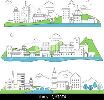 Architecture of city or town, cityscape sketch Stock Vector