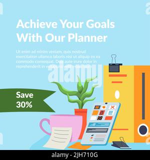 Achieve your goals with our planner, save money Stock Vector