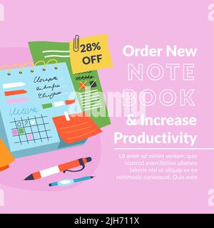 Notebook to increase productivity, purchase now Stock Vector