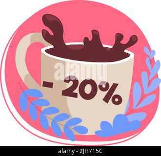 Cup of coffee with discounts in restaurant cafe Stock Vector