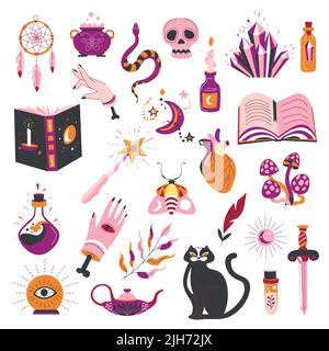 Magic symbols and items, witchcraft and sorcery Stock Vector