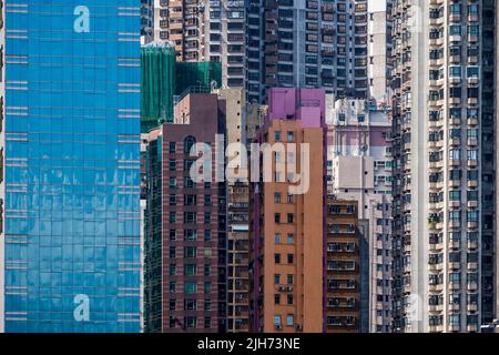 Detail of the high-density commercial and residential development of Sai Ying Pun, Hong Kong Island, 2007 Stock Photo