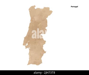 Old vintage paper textured map of Portugal Country - Vector illustration Stock Vector
