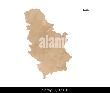 Old vintage paper textured map of Serbia Country - Vector illustration Stock Vector