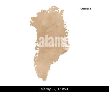 Old vintage paper textured map of Greenland Country - Vector illustration Stock Vector
