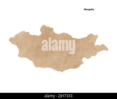 Old vintage paper textured map of Mongolia Country - Vector illustration Stock Vector