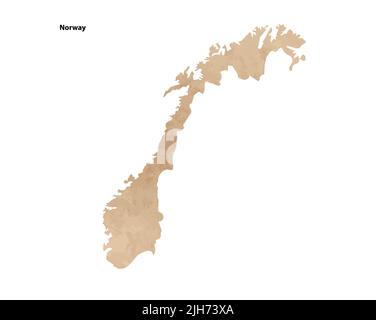 Old vintage paper textured map of Norway Country - Vector illustration Stock Vector