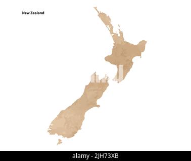 Old vintage paper textured map of New Zealand Country - Vector illustration Stock Vector