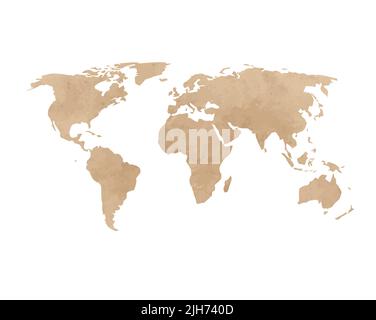 Old vintage paper textured chart of The World Map - Vector illustration Stock Vector