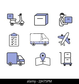 Pack of color linear icons for the delivery of goods Stock Vector