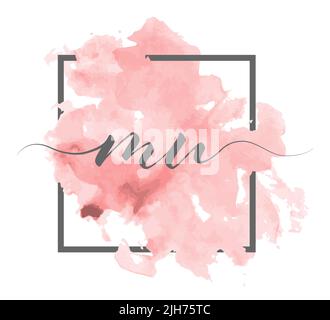 Calligraphic lowercase letters M and U are written in a solid line on a colored background in a frame Stock Vector