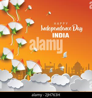 happy independence day India with flying kites. vector illustration design Stock Vector