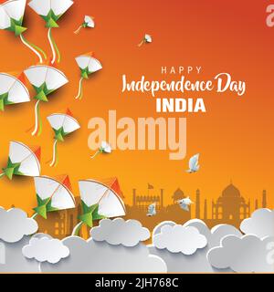 happy independence day India with flying kites. vector illustration design Stock Vector