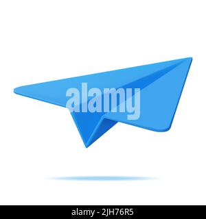 3D Blue Paper Plane Isolated on White. Stock Vector