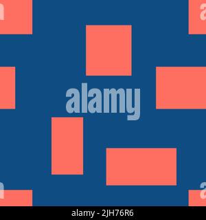 Geometric seamless pattern from different rectangles. Blue background and pink shapes. Vector. Stock Vector