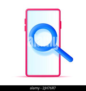 3D Smartphone with Magnifying Glass Stock Vector