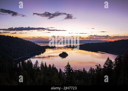 Blue hour overlooking Emerald Bay, Lake Tahoe CA Stock Photo