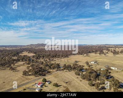 Aerial View at Deepwater, NSW, 2371, Australia, view of the town, buildings and surroundings Stock Photo