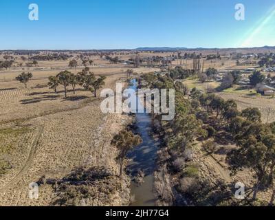 Aerial View at Deepwater, NSW, 2371, Australia, view of the town, buildings and surroundings Stock Photo