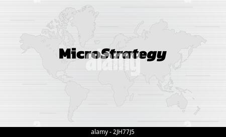 Banner MicroStrategy Incorporated with world map on white background. Company that buys bitcoins and other digital coins and pushes market up. Vector Stock Vector