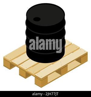 Isometric barrel for oil and other combustible materials on pallet isolated on white. Vector illustration. Stock Vector