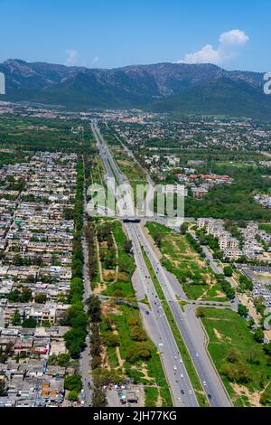 aerial vew of  islamabad , bird eye view of capital city , cityscape photography , faisal masjid, pakistan ,The Centaurus Mall Stock Photo