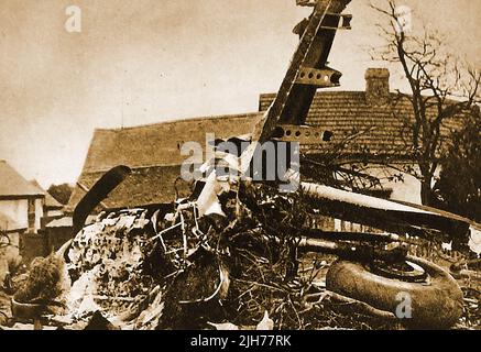WWII - Wreckage of a German plane shot down behind a Midlands , UK farmhouse. Stock Photo