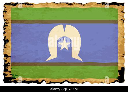 The Torres Straits Islanders flag set on a parchment background of browns shades and black over a white background Stock Photo