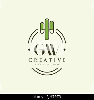 GW Initial letter green cactus logo template vector Stock Vector