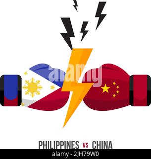 Philippines vs China. Concept of sports match, trade war, fight or war on border between philippines and china. Vector illustration. Stock Vector