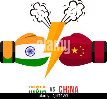 India vs China. Concept of trade war, fight or war on border between India and china. Vector illustration. Stock Vector
