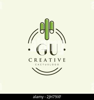 GU Initial letter green cactus logo template vector Stock Vector
