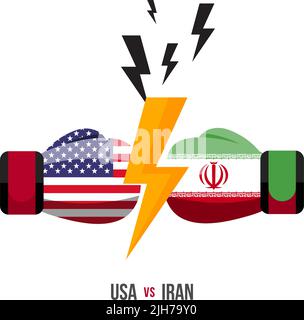 USA vs Iran. Concept of sports match, trade war, fight or war on border between america and iran. Vector illustration. Stock Vector