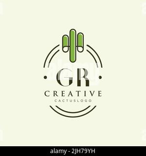GR Initial letter green cactus logo template vector Stock Vector