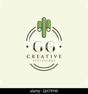 GG Initial letter green cactus logo template vector Stock Vector