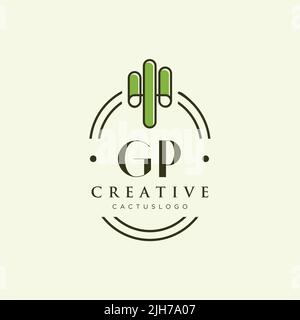 GP Initial letter green cactus logo template vector Stock Vector
