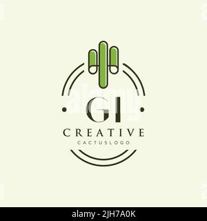 GI Initial letter green cactus logo template vector Stock Vector