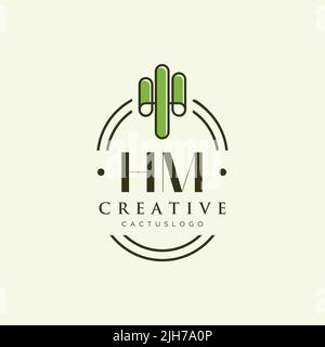 HM Initial letter green cactus logo template vector Stock Vector
