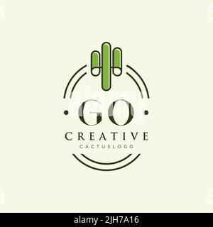 GO Initial letter green cactus logo template vector Stock Vector