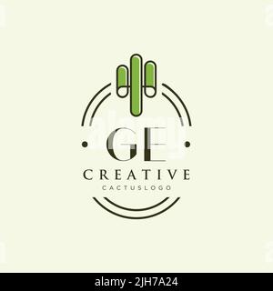 GE Initial letter green cactus logo template vector Stock Vector