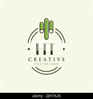 HT Initial letter green cactus logo template vector Stock Vector