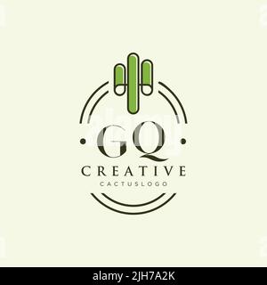 GQ Initial letter green cactus logo template vector Stock Vector
