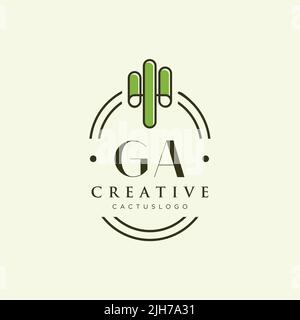GA Initial letter green cactus logo template vector Stock Vector