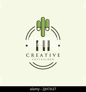 HI Initial letter green cactus logo template vector Stock Vector