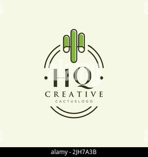 HQ Initial letter green cactus logo template vector Stock Vector