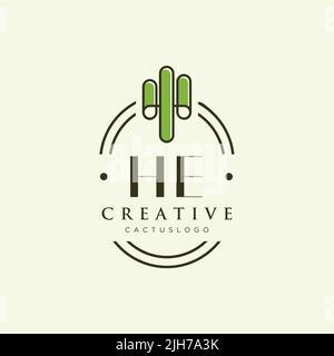 HE Initial letter green cactus logo template vector Stock Vector